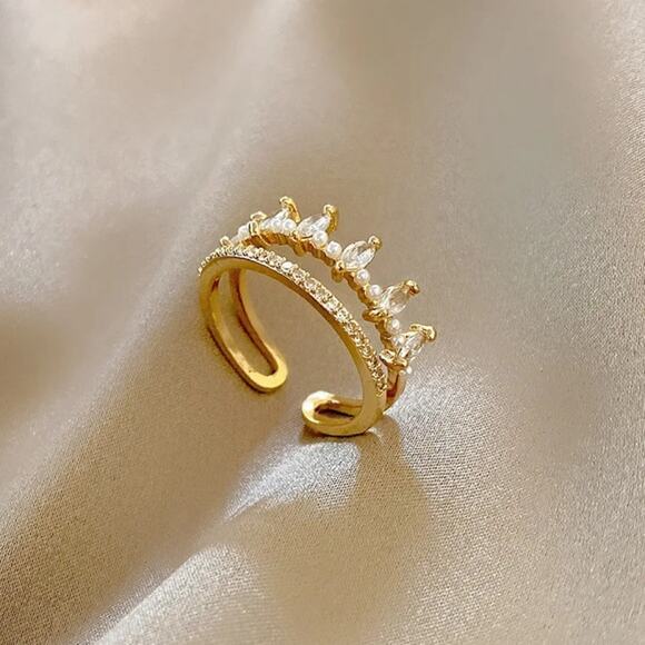 NEW 18K yellow gold plated double layer adjustable boho CZ ring jewelry B21B - Picture 2 of 4